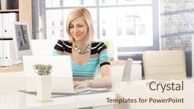  Presentation with secretary - Presentation theme with casual blonde caucasian secretary working background and a lemonade colored foreground