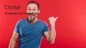  Presentation with blue and purple and red - Colorful presentation design enhanced with casual blue t-shirt advertising backdrop and a red colored foreground