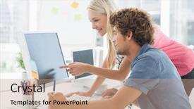  Presentation with african american in computer class business - Colorful PPT theme enhanced with casual business couple using computer backdrop and a  colored foreground