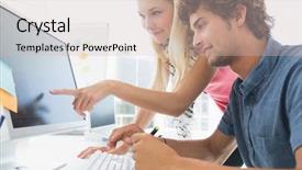  Presentation with business casual - PPT layouts having casual business couple using computer background and a  colored foreground