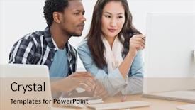  Presentation with business casual - Presentation theme consisting of casual business couple using computer background and a mint green colored foreground