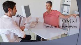  Presentation with business casual - Beautiful PPT theme featuring casual business manager ordering her employee in the office backdrop and a coral colored foreground