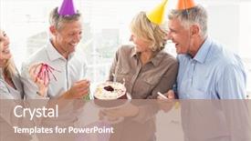  Presentation with business casual - Slide set having casual business people celebrating birthday background and a  colored foreground