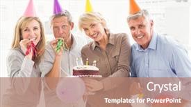  Presentation with business casual - PPT layouts with casual business people celebrating birthday background and a coral colored foreground