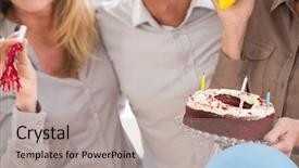  Presentation with business casual - Colorful slide deck enhanced with casual business people celebrating birthday backdrop and a  colored foreground