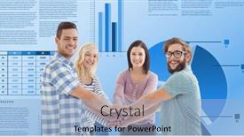  Presentation with business casual - Presentation featuring casual-business-people-stacking-hands background and a light blue colored foreground