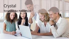  Presentation with business casual - Presentation featuring business team having a meeting background and a mint green colored foreground