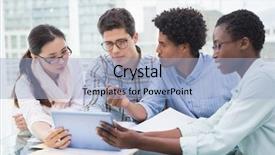  Presentation with business casual - Presentation theme featuring casual business team having a meeting in creative office background and a light blue colored foreground