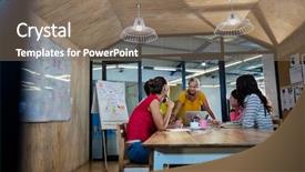  Presentation with business casual - Amazing slide set having casual business team having a meeting in the office backdrop and a coral colored foreground