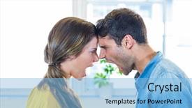  Presentation with business casual - PPT theme enhanced with casual business team yelling at each other in the office background and a light blue colored foreground