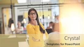  Presentation with coworking - Amazing slide deck having casual-business-woman-at-work backdrop and a blonde colored foreground