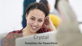  Presentation with coworking - Cool new PPT layouts with casual-business-woman-at-work backdrop and a light gray colored foreground
