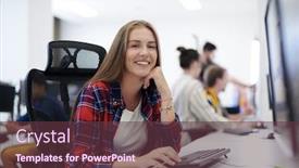  Presentation with business casual - Slide deck enhanced with casual-business-woman-working background and a tawny brown colored foreground