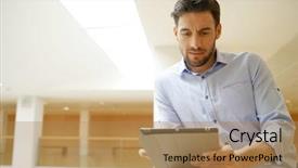  Presentation with workplace safety hospital - PPT theme consisting of new sales employee welcome - casual businessman in contemporary workplace background and a coral colored foreground