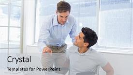  Presentation with wheelchair - Audience pleasing PPT layouts consisting of casual businessman in wheelchair talking with colleague using laptop in the office backdrop and a light gray colored foreground