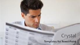  Presentation with office newspaper - Presentation design with casual businessman reading the newspaper in his office background and a light gray colored foreground