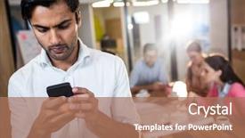  Presentation with phone meeting - Slide deck consisting of casual businessman using a phone during a meeting background and a coral colored foreground