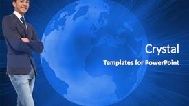  Presentation with microwave imaging image of modern - Slide deck enhanced with casual businessman with arms cross background and a cobalt blue colored foreground