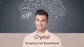  Presentation with head - PPT theme featuring casual businessman with drawn speech background and a lemonade colored foreground