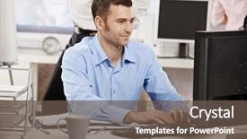  Presentation with my panorama on computer screen - Presentation theme having casual businessman working in office background and a tawny brown colored foreground