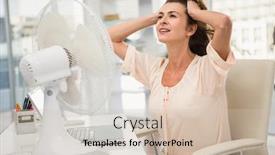  Presentation with ventilator - Presentation design featuring casual businesswoman being cooled by ventilator in the office background and a soft green colored foreground