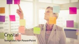  Presentation with sticky notes - PPT layouts having casual businesswoman reading sticky notes background and a lemonade colored foreground