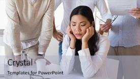  Presentation with peer - Beautiful slides featuring casual businesswoman surrounded by peer backdrop and a light blue colored foreground