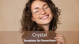  Presentation with cheerful - Colorful presentation enhanced with casual-cheerful-woman-with-eyeglasses backdrop and a tawny brown colored foreground