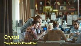  Presentation with casual young people - Audience pleasing presentation theme consisting of casual clothes sitting round backdrop and a tawny brown colored foreground