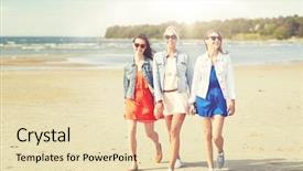  Presentation with casual young people - Slide deck consisting of casual clothes walking along beach background and a lemonade colored foreground