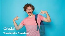  Presentation with curly hair - Presentation featuring casual clothing and backpack pointing background and a teal colored foreground