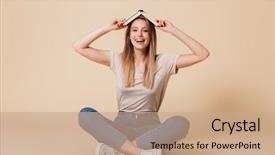  Presentation with beige book - Presentation theme consisting of casual clothing sitting on floor background and a coral colored foreground