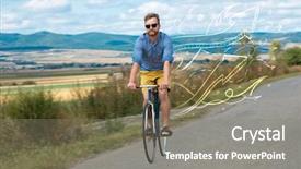  Presentation with triathlon professional cyclist man cycling - PPT layouts enhanced with casual clothing with fabulous nature background and a  colored foreground