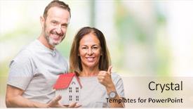  Presentation with buying a house - Slide set consisting of casual couple buying new house background and a coral colored foreground