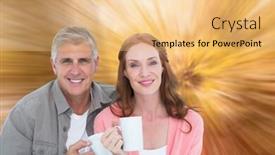  Presentation with tranquil - PPT layouts with casual couple having coffee together against tranquil autumn scene in forest background and a yellow colored foreground