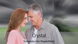  Presentation with misty - PPT theme enhanced with casual couple hugging and smiling against misty green landscape background and a light gray colored foreground