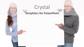  Presentation with poster - Theme with casual couple in warm clothing holding poster on white background background and a white colored foreground