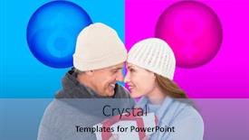  Presentation with gender - Slides enhanced with casual couple in warm clothing holding gift against female gender symbol background and a light blue colored foreground