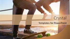  Presentation with flare - Colorful slide deck enhanced with casual couple spending quality time together outdoors hanging out by the beach at sunset with sun flare backdrop and a coral colored foreground