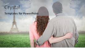  Presentation with eiffel tower - Audience pleasing PPT theme consisting of casual couple standing arm around against eiffel tower backdrop and a light gray colored foreground