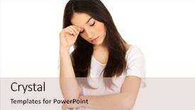  Presentation with depression teen bully - PPT theme consisting of casual depressed teen woman touching background and a lemonade colored foreground