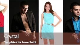  Presentation with makeup fashion model applying lipstick - Amazing PPT theme having casual dress - collage of fashion models backdrop and a tawny brown colored foreground