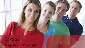  Presentation with people - Beautiful PPT layouts featuring casual dress - four people standing in corridor backdrop and a  colored foreground