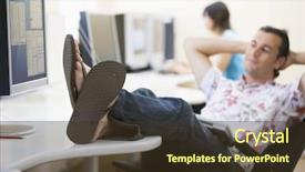 Presentation with computer room - PPT layouts with casual dress - man in computer room background and a tawny brown colored foreground