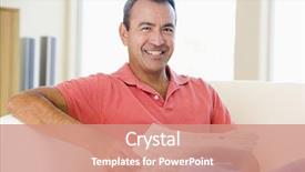 Presentation with aged - Colorful presentation theme enhanced with casual dress - middle-aged man relaxing at home backdrop and a coral colored foreground