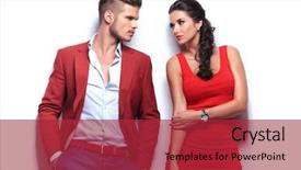  Presentation with fashion - Slide deck featuring casual fashion man and woman background and a red colored foreground