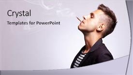 Presentation with cigar - Colorful PPT theme enhanced with casual fashion man smoking backdrop and a sky blue colored foreground