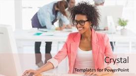  Presentation with artist - Colorful slide set enhanced with casual female artist using computer backdrop and a lemonade colored foreground