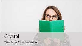  Presentation with group of three young girl - Colorful slide deck enhanced with casual girl holding opened book backdrop and a light gray colored foreground