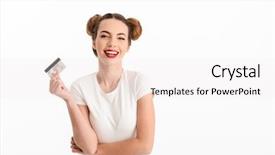  Presentation with credit card - Beautiful presentation theme featuring casual girl showing credit card backdrop and a sky blue colored foreground